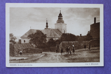 Ansichtskarte AK Bedzin Będzin 1915-1925 Kosciol parafjalny Straße Häuser Kirche Schlesien Ortsansicht Polen Polska